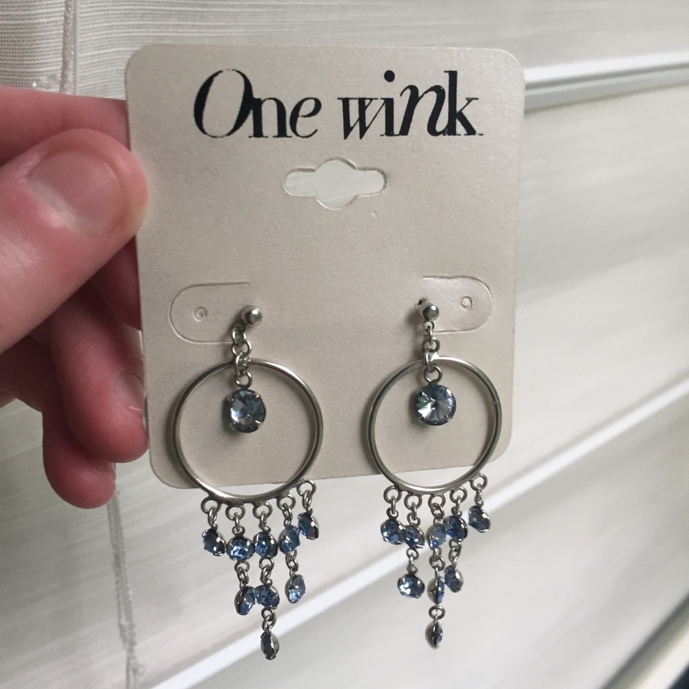 DSW One Wink Blue Rhinestone Dangle Earrings